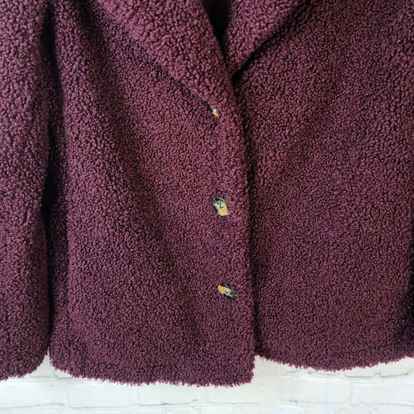 Sanctuary Womens Burgundy Faux Fur Teddy Notch Lapel Jacket Front Button size xs - Picture 2 of 5